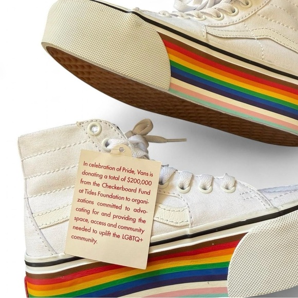 NWT Vans Sk8-Hi Pride Rainbow Platform Sneakers White Canvas Women’s 5 Men’s 3.5 - Picture 7 of 11
